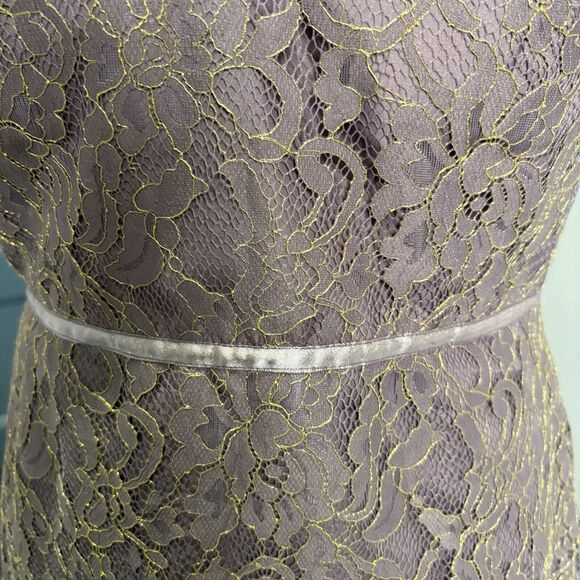 Jenny Yoo Bridgette Garden Lace Dress Plum Purple Size 10 Gold Threading V Neck - Picture 4 of 16